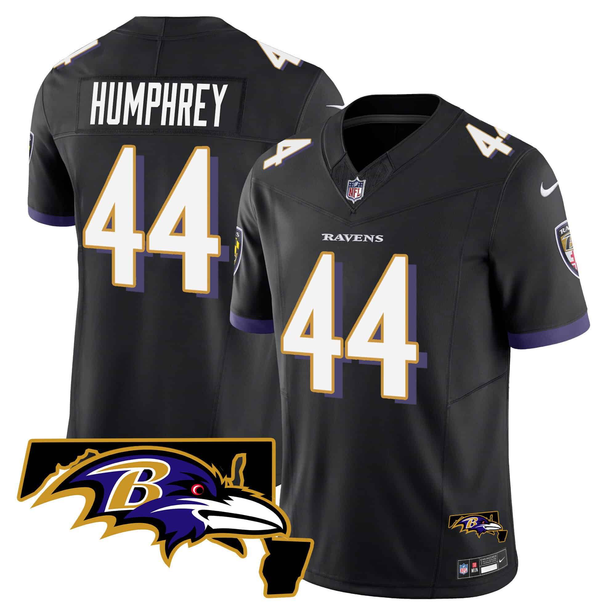 Men Baltimore Ravens #44 Humphrey Black 2024 Nike Maryland Patch Vapor Limited NFL Jersey style 1